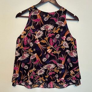 Ann Taylor Factory Black & Pink Floral Sleeveless Blouse, Size SP, Like New!